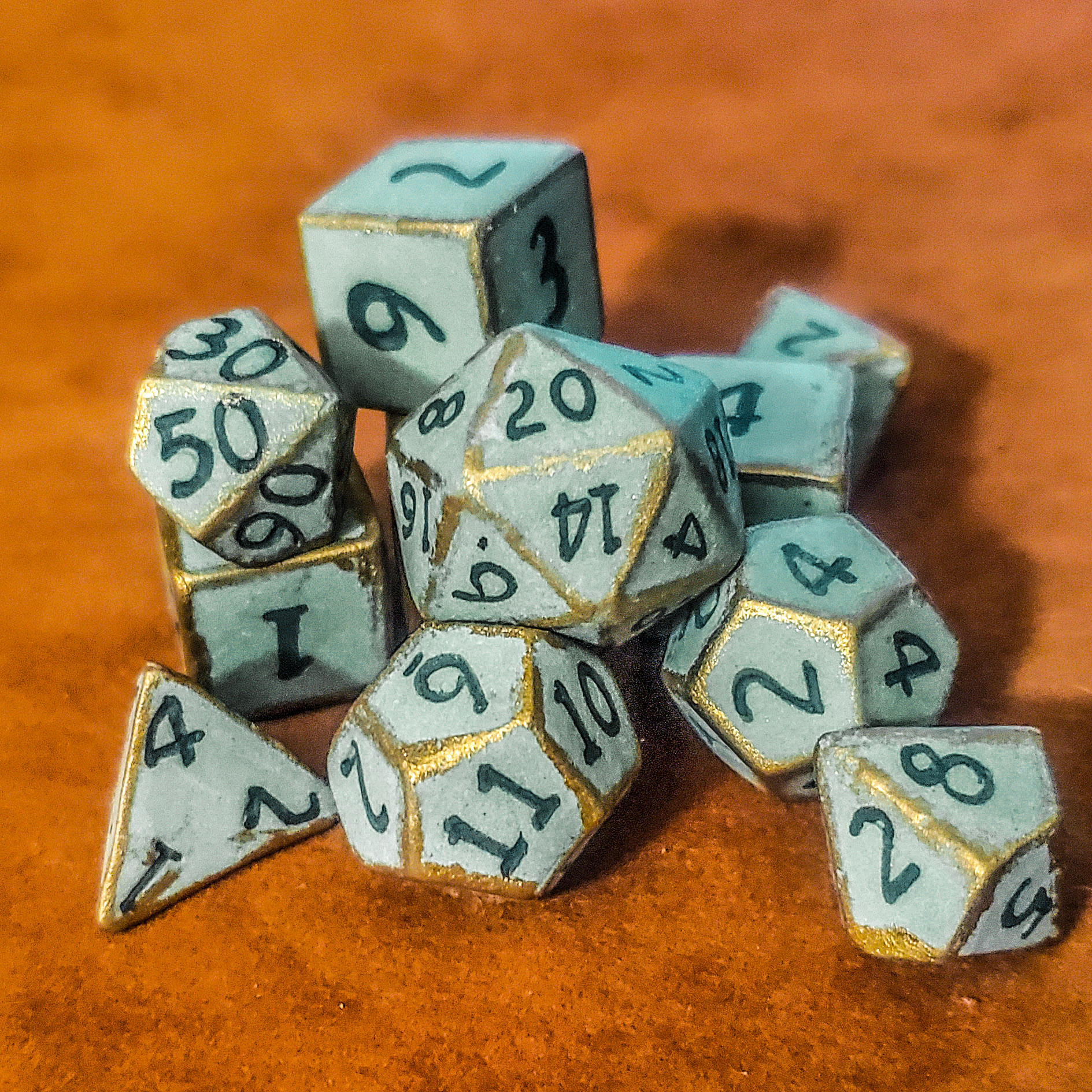 Gold Caged Forgotten Forest Ceramic Dice Set